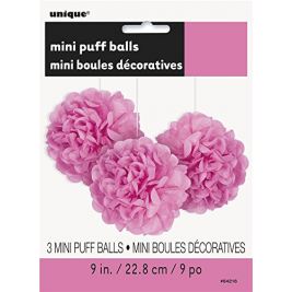 Mini Puff Balls 3pk - Hot Pink